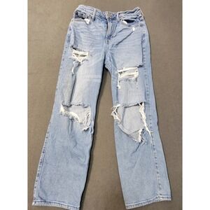 Hollister Ultra High-Rise Vintage Straight Ripped Distressed Jeans 9R 29x27 Y2K